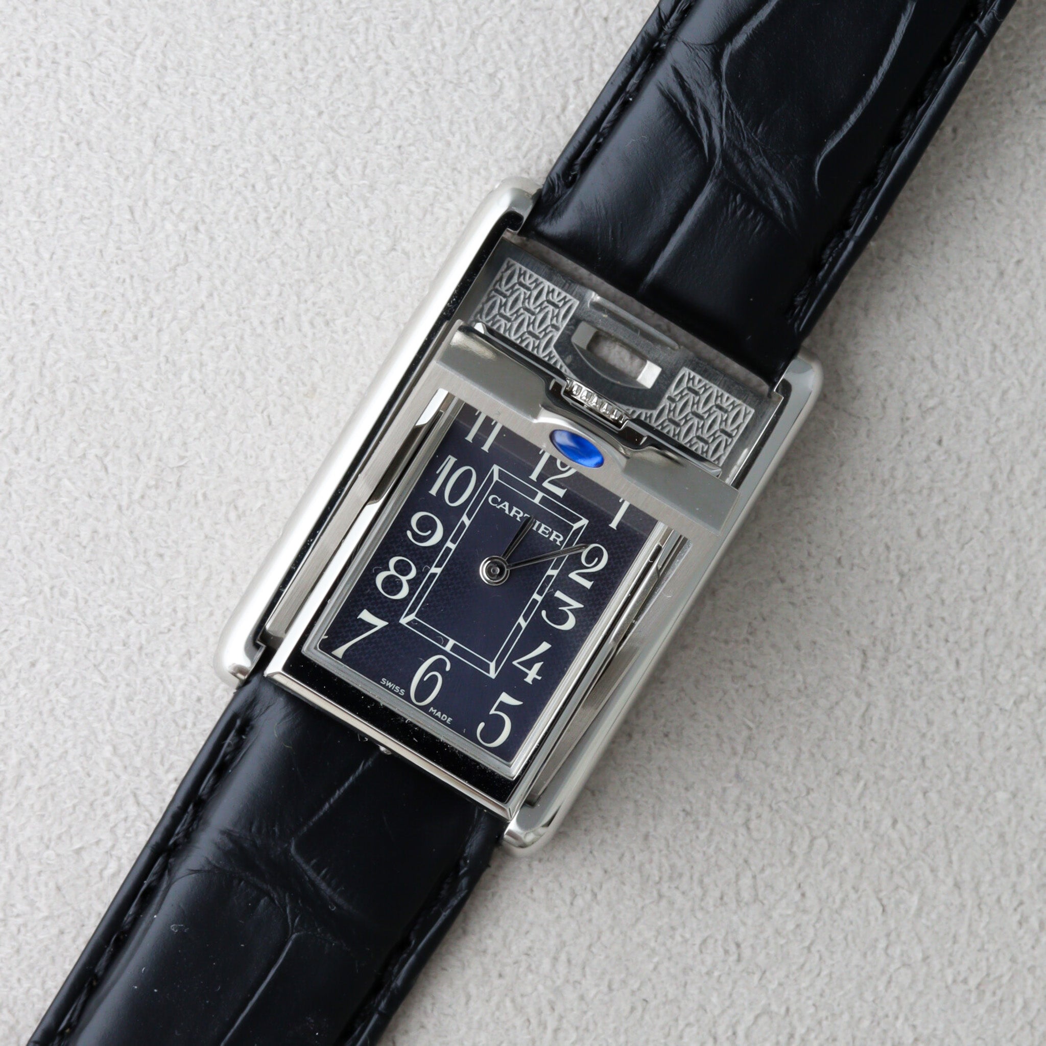 Tank Basculante MM SS blue dial mirrored case