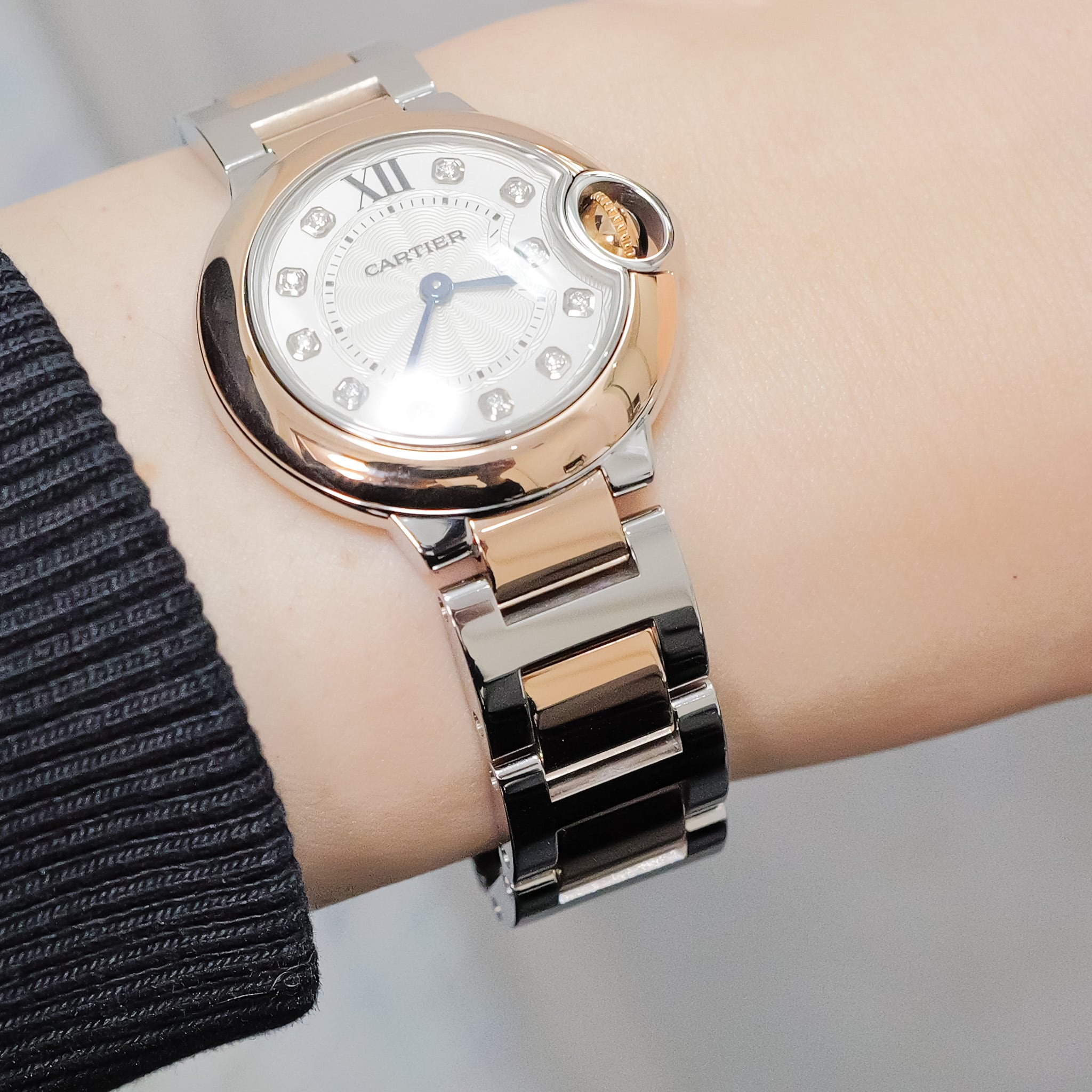 カルティエ バロンブルー SM ダイヤルダイヤモンド PGコンビ