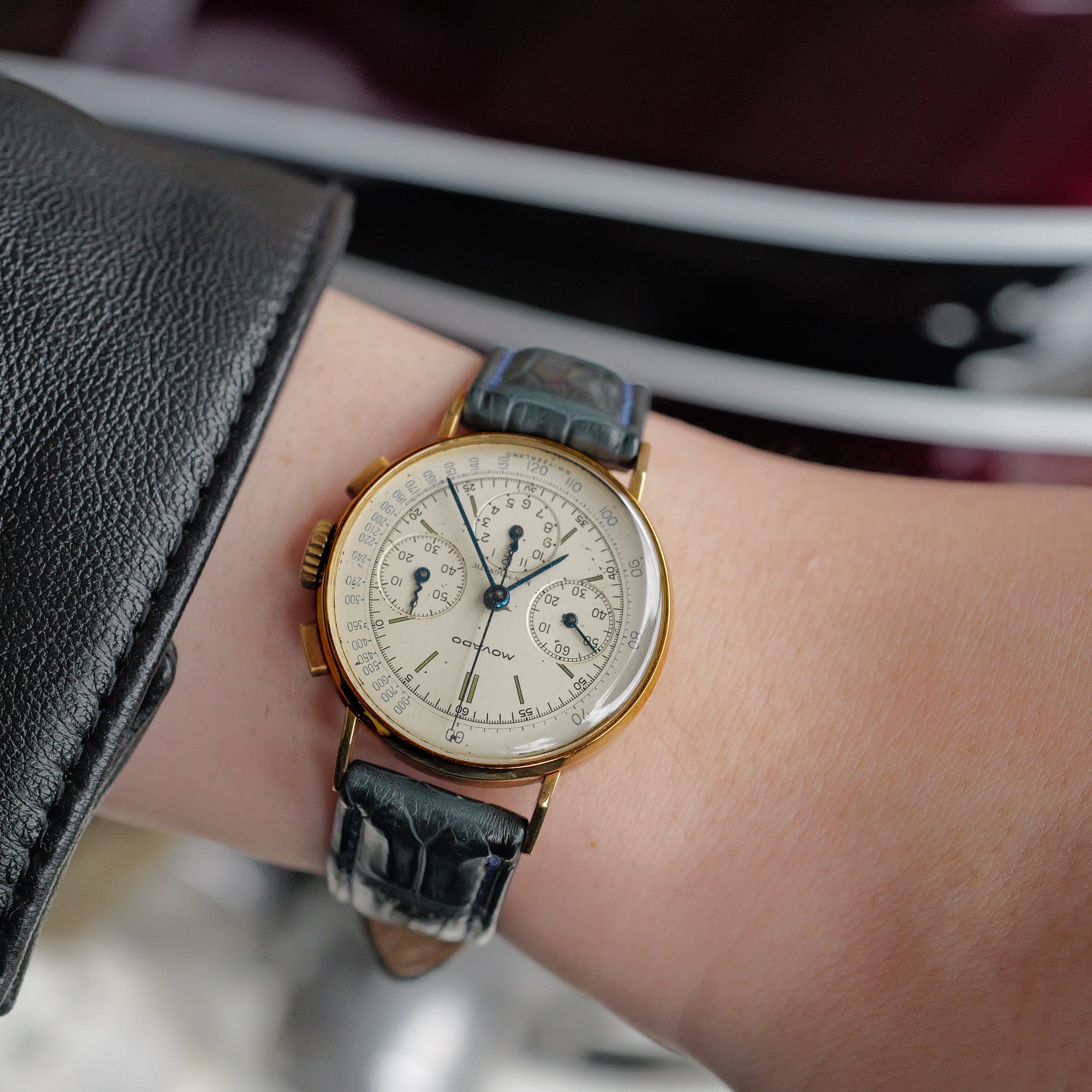 希少 ベビークロノ MOVADO 18kYG クロノグラフ 手巻き ref.9025