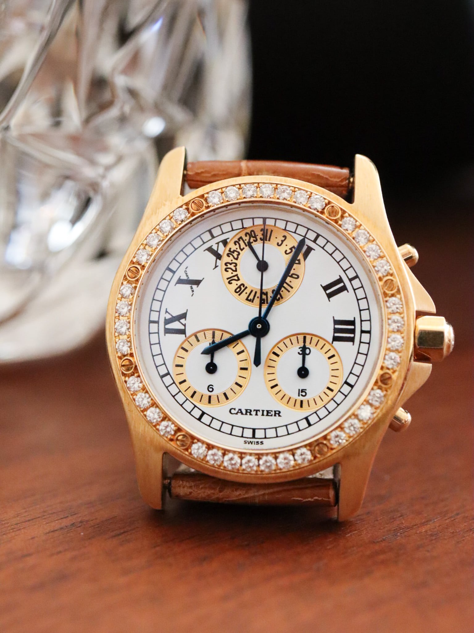 【正規修理済】カルティエ サントス ロンド クロノリフレックス 純正ダイヤモンド Ref.1530