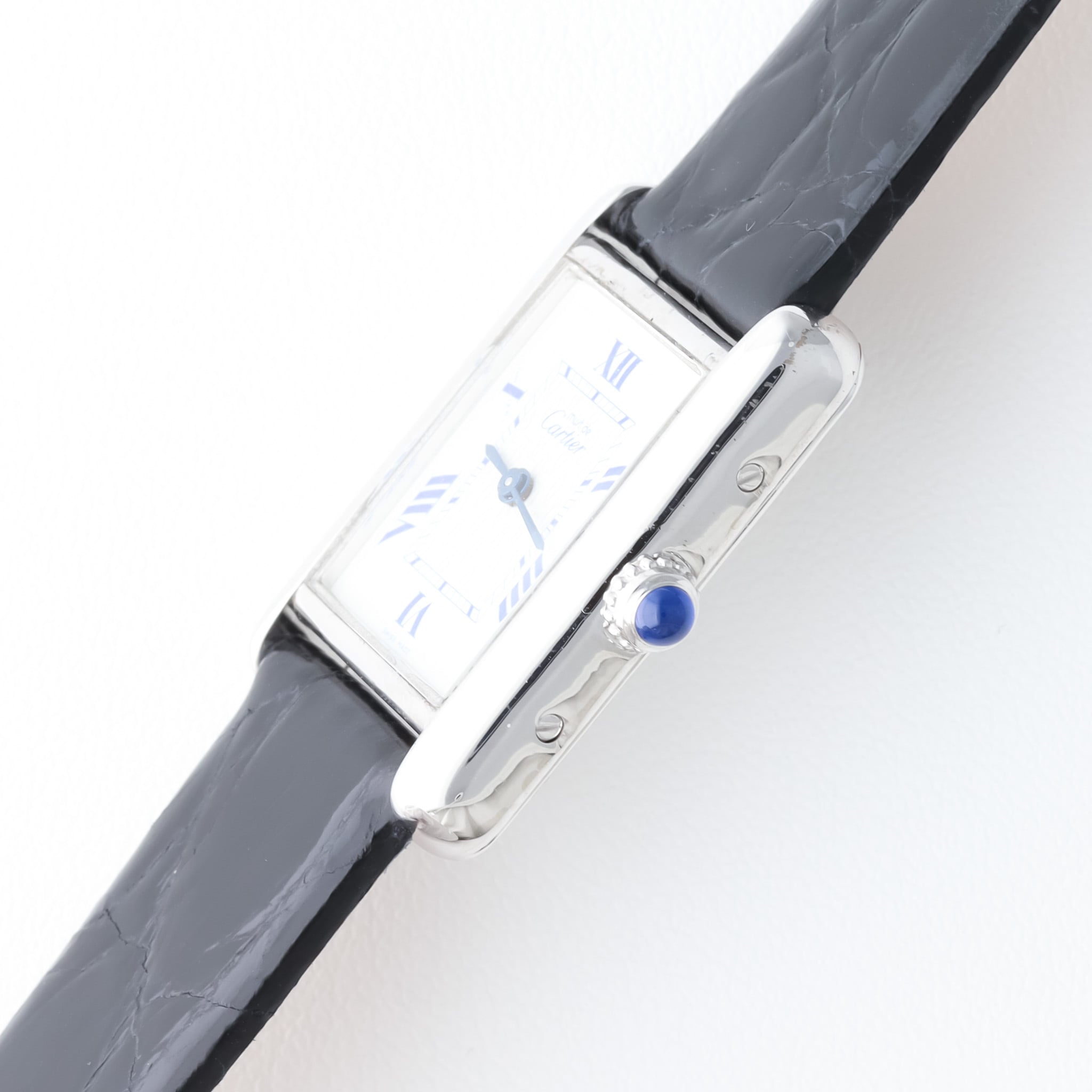 カルティエ マストタンク MM ブルー文字 とびローマン レザー