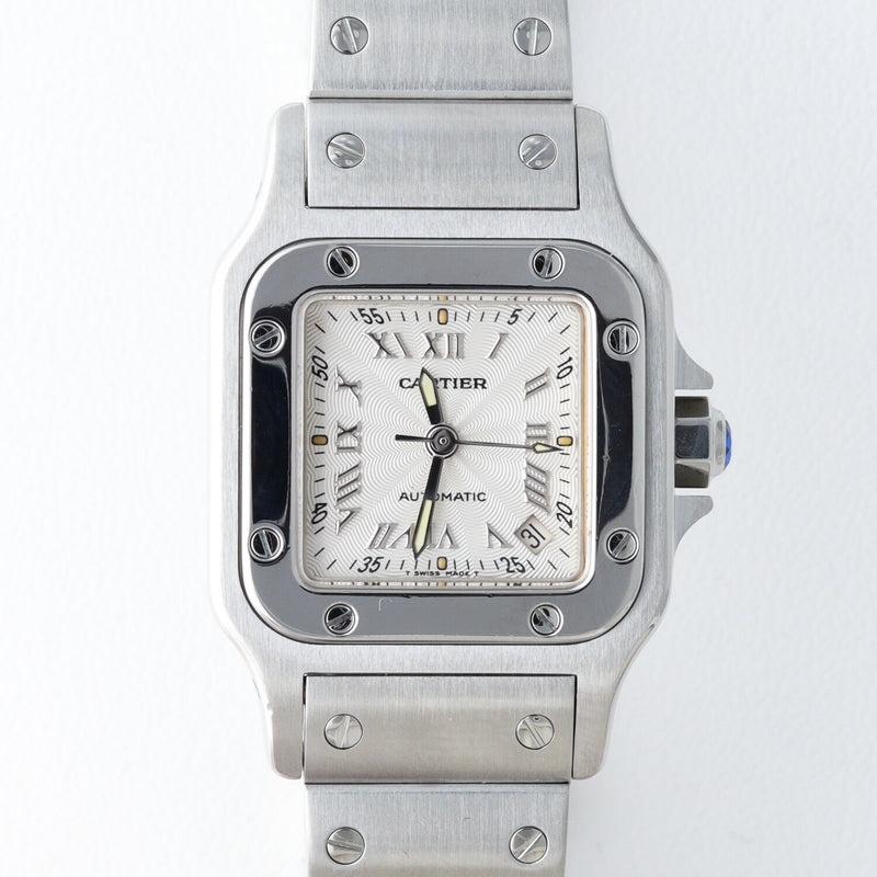 까르띠에 산토스 갈베 SM 스테인리스 자동 태엽 기계식 기요셰 문자판 그레이 다이얼