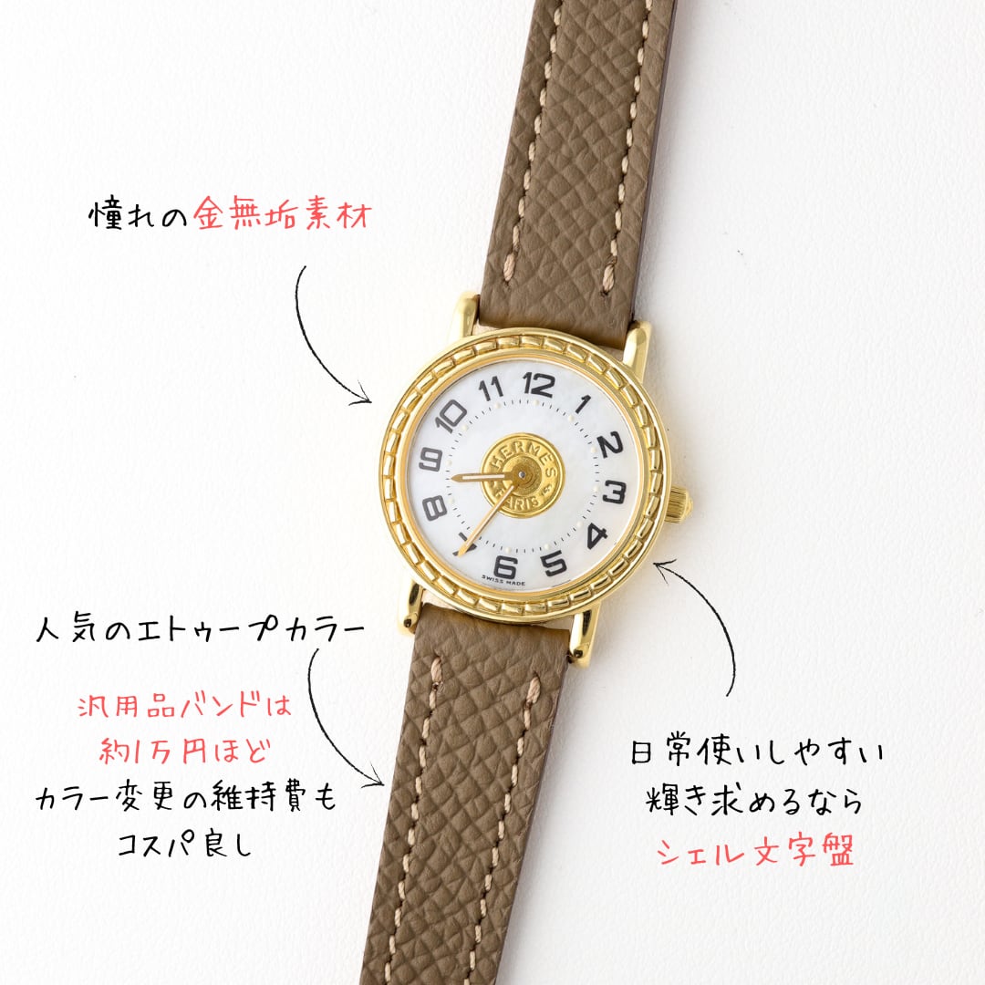 エルメス セリエ YG シェル文字盤