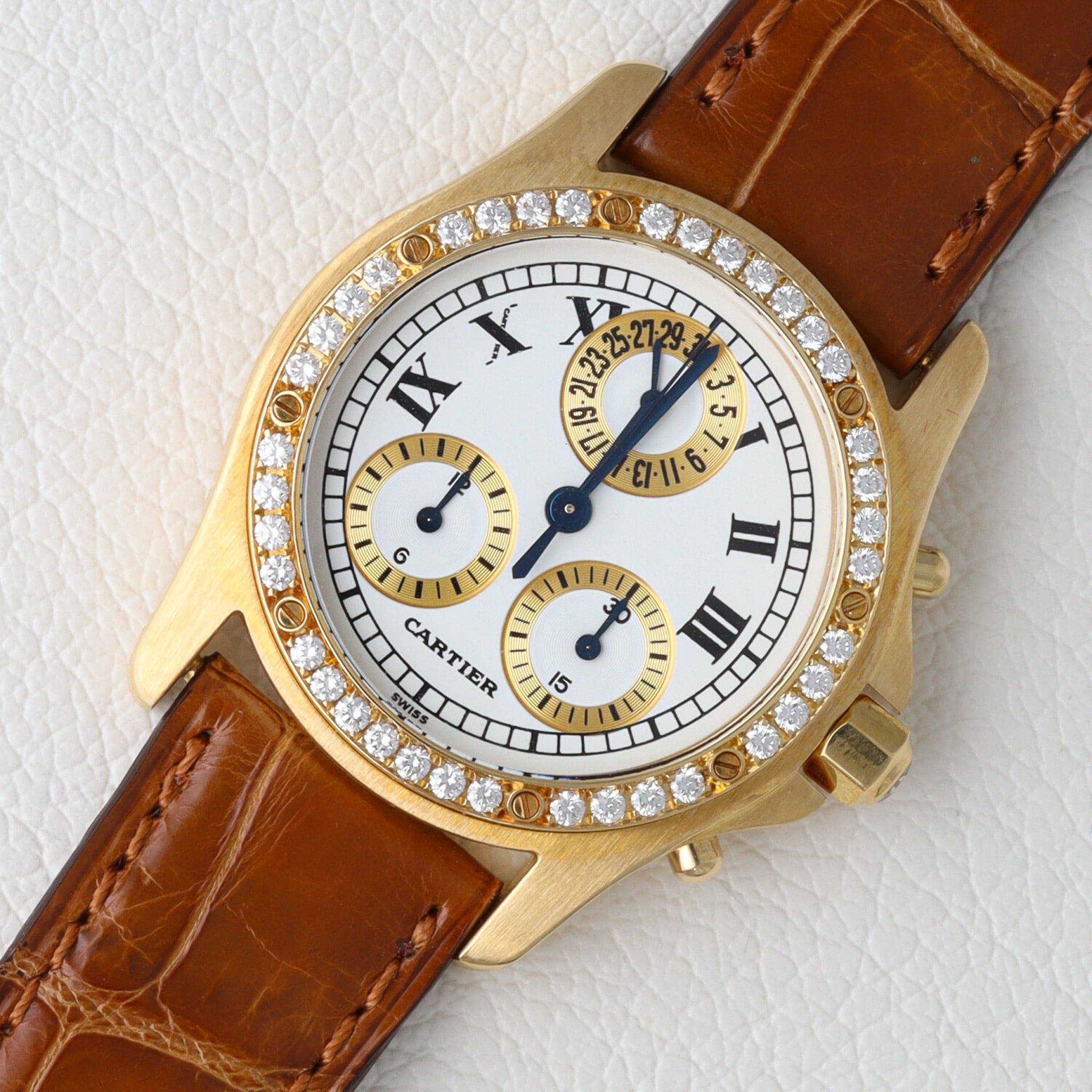 【正規修理済】カルティエ サントス ロンド クロノリフレックス 純正ダイヤモンド Ref.1530