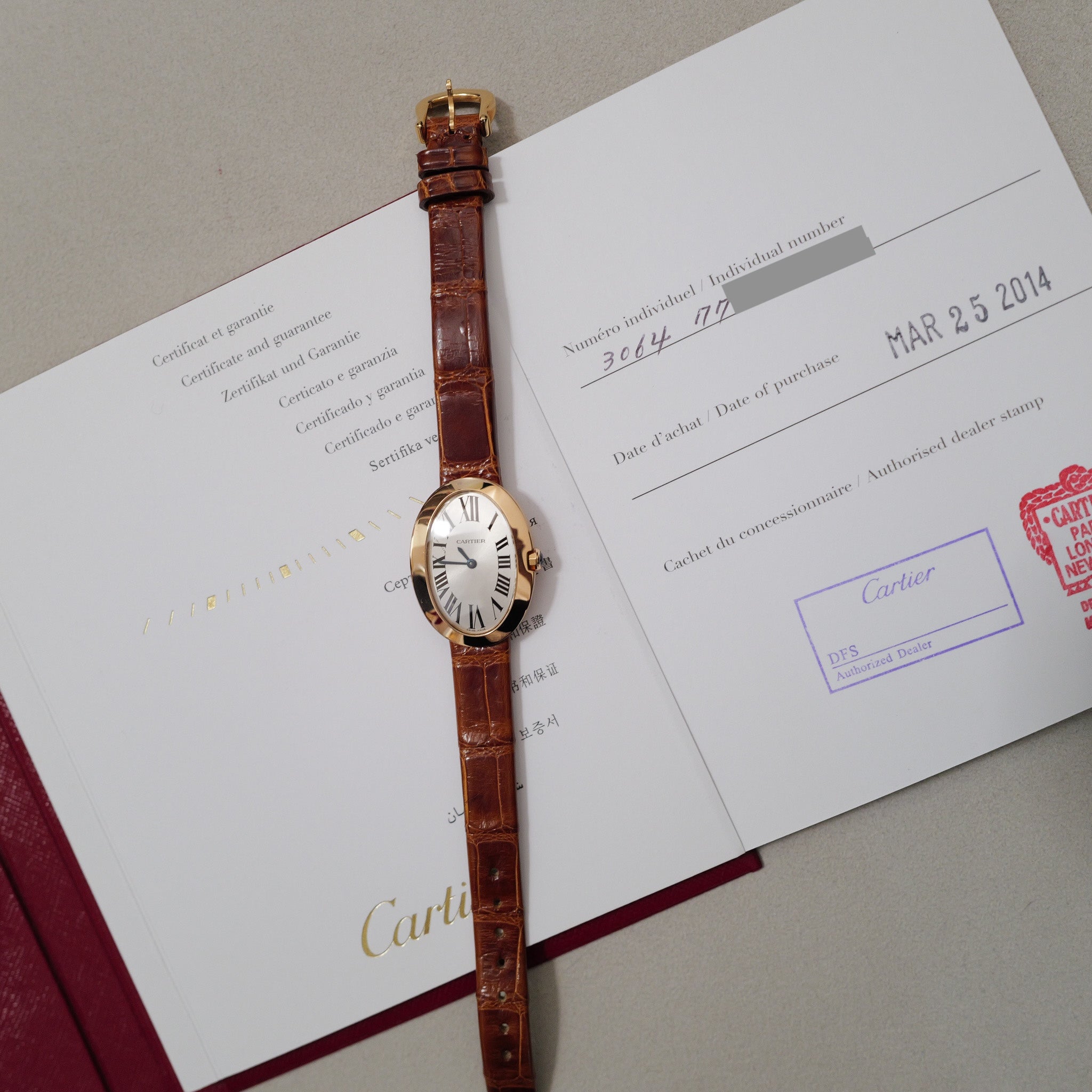 Cartier Baignoire Small Pink Gold Leather