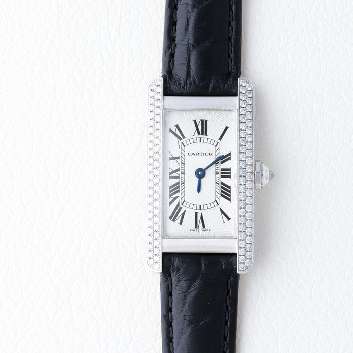 Cartier / Tank Americaine / SM / White Gold / Factory Diamonds / Tank Americaine